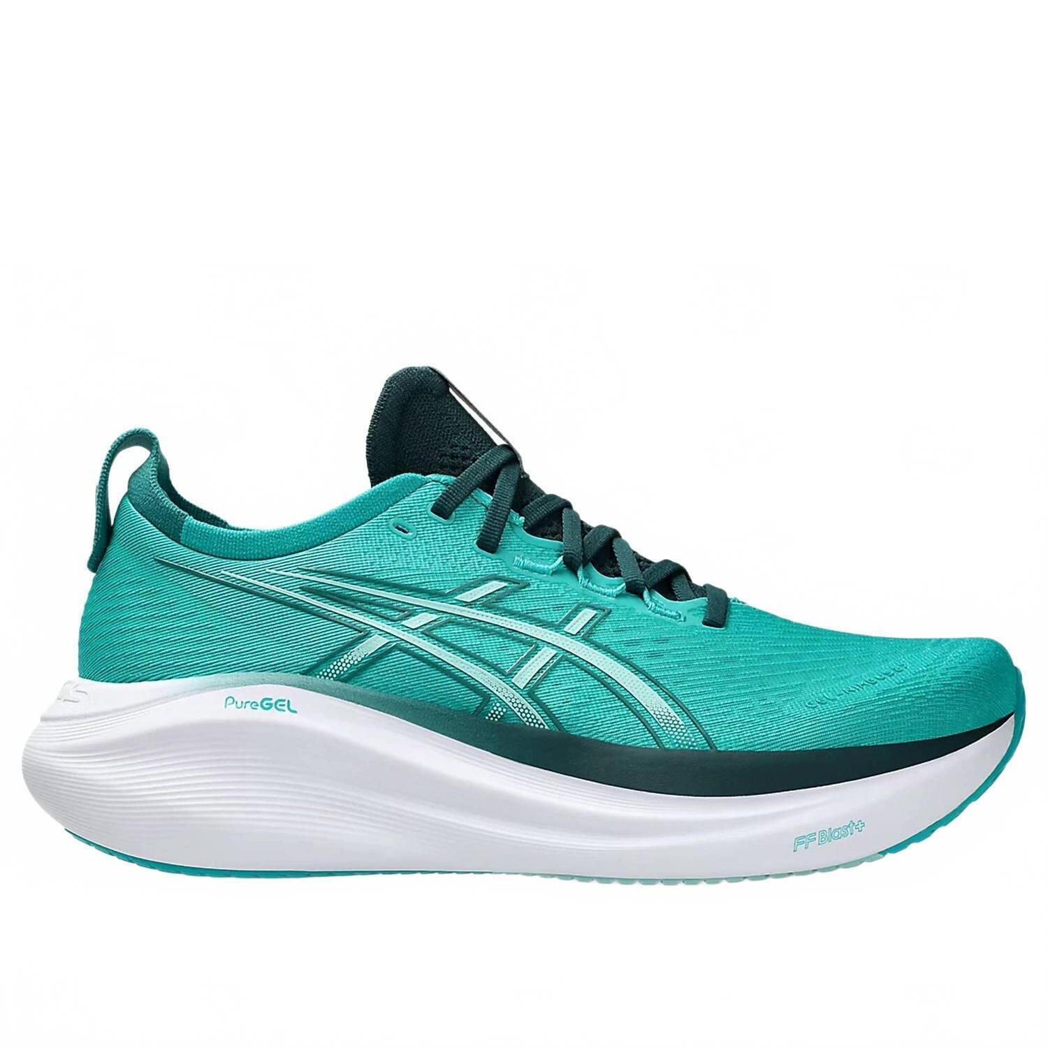 New Asics Men's Gel-Nimbus 27 Running Shoes In Wave Teal/Saxon Green